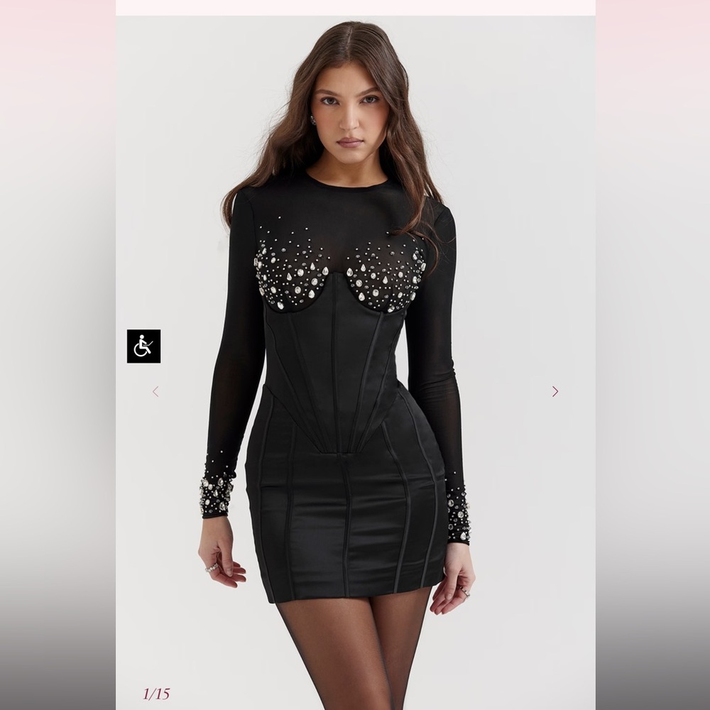 House of CB Black Long Sleeve Dress with Embellishments